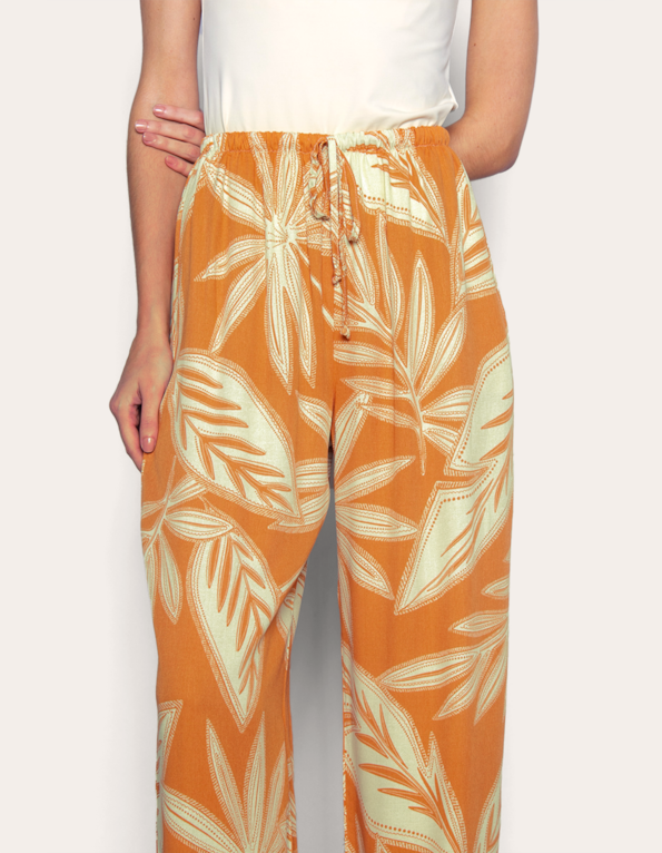 Calça pantalona de amarrar estampada