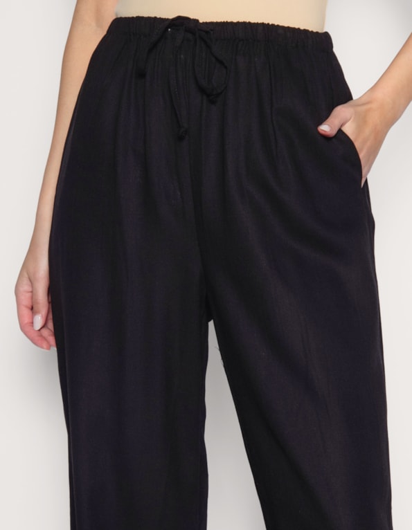 Calça pantalona de amarrar linho blend