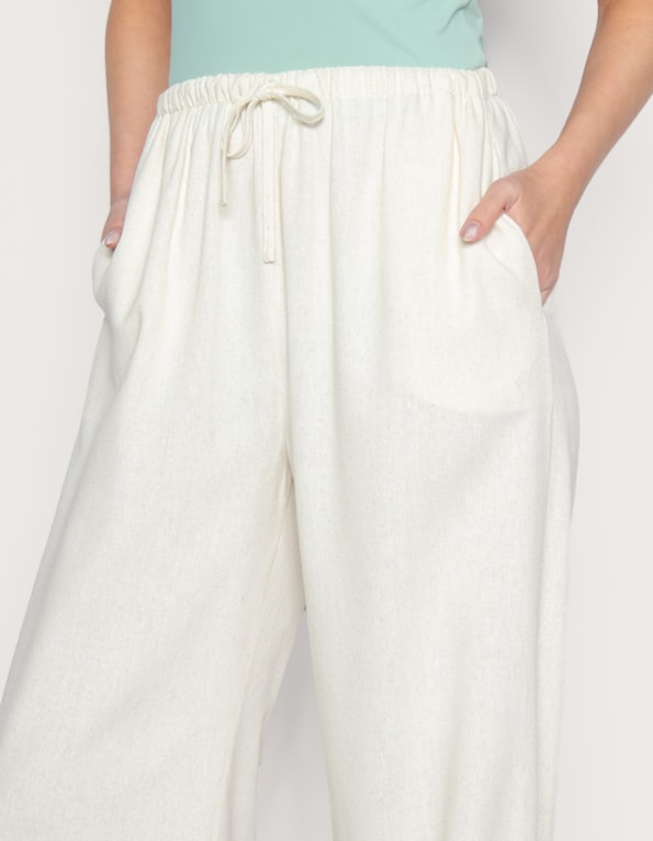 Calça pantalona de amarrar linho blend Bege claro