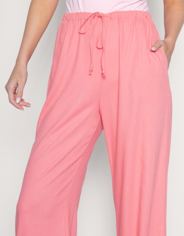 Calça pantalona de amarrar linho blend Rosa