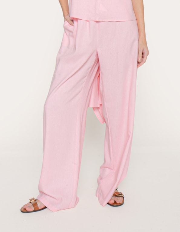 Calça pantalona de amarrar linho blend Rosa claro