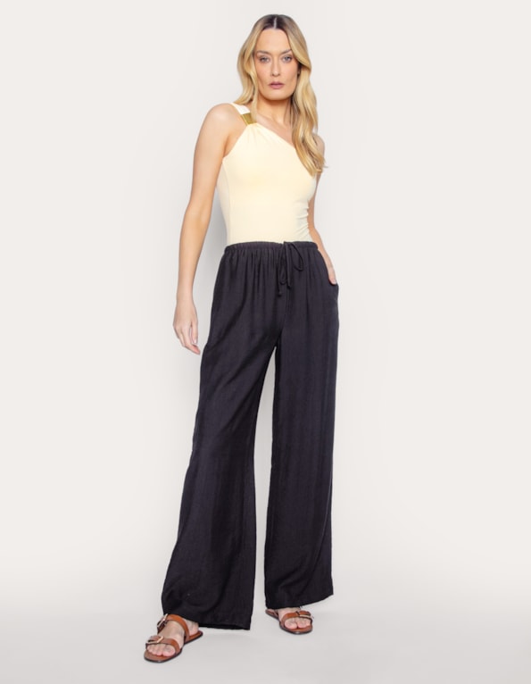 Calça pantalona de amarrar Preto
