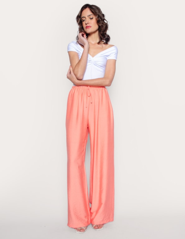 Calça pantalona de amarrar Rosa
