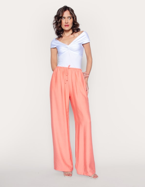 Calça pantalona de amarrar Rosa