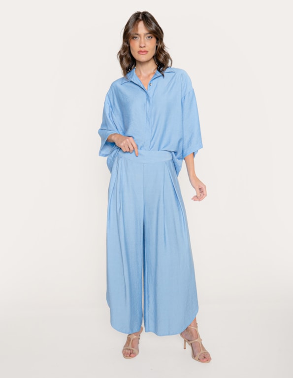 Calça pantalona envelope  Azul claro