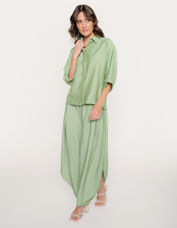 Calça pantalona envelope  Verde claro
