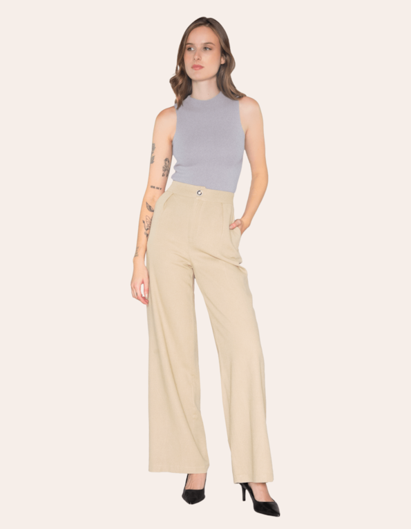 Calça pantalona linho Bege ivory