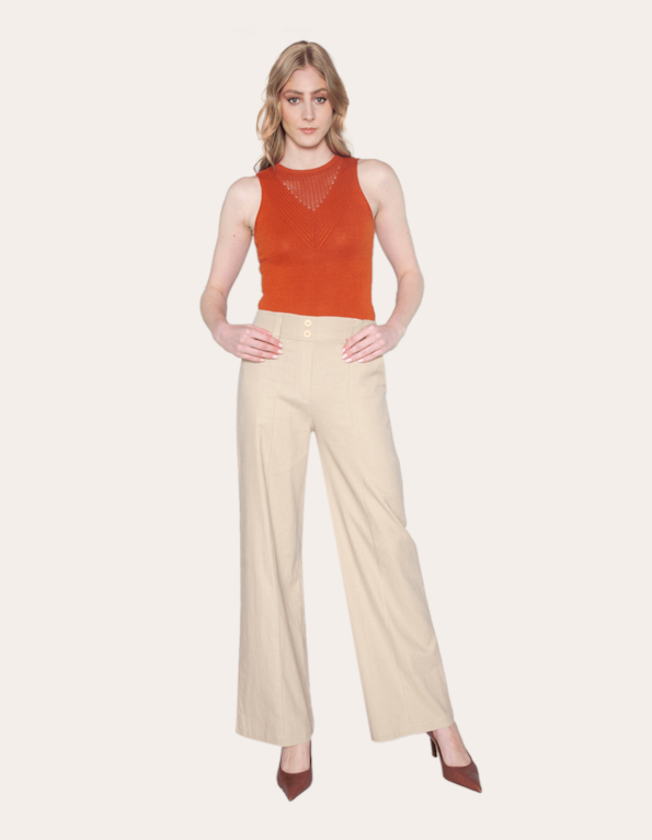 Calça pantalona linho Bege medio