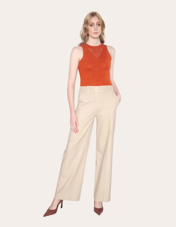 Calça pantalona linho Bege medio