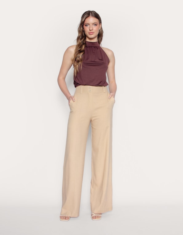 Calça pantalona linho blend