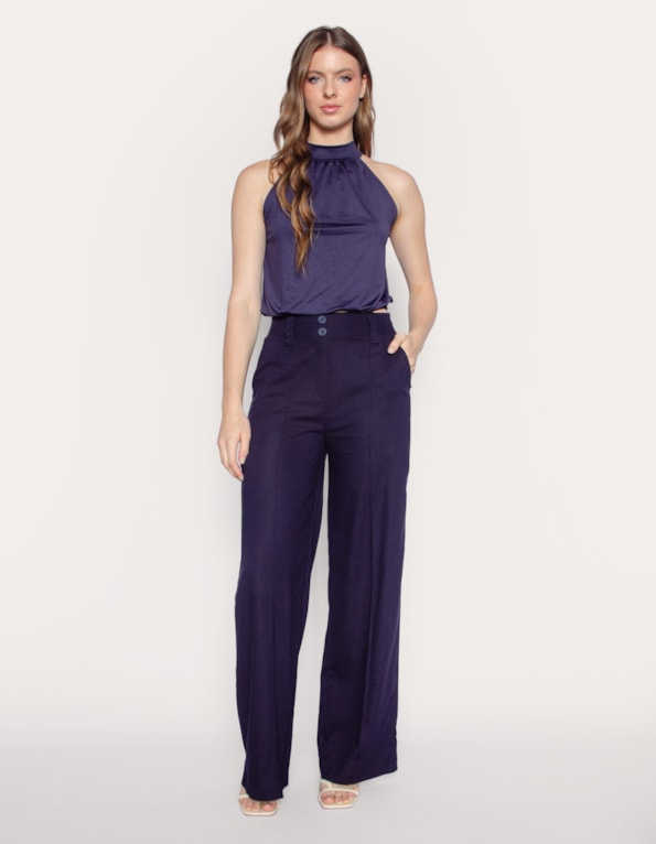 Calça pantalona linho blend