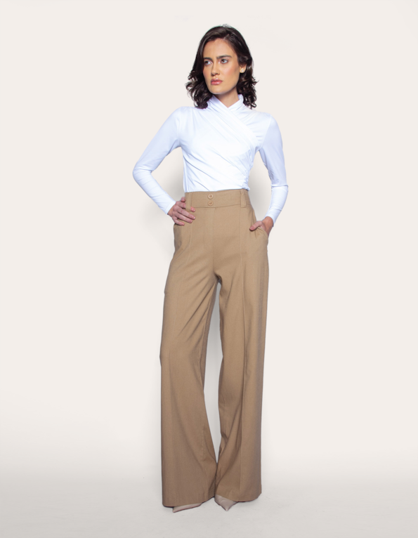 Calça pantalona linho blend