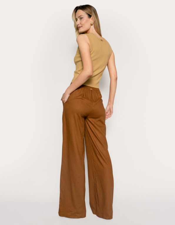 Calça pantalona linho blend