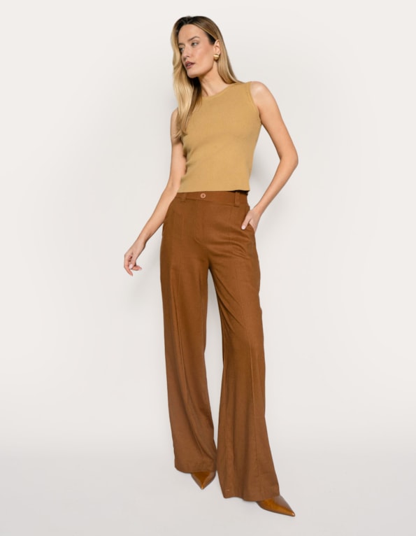 Calça pantalona linho blend