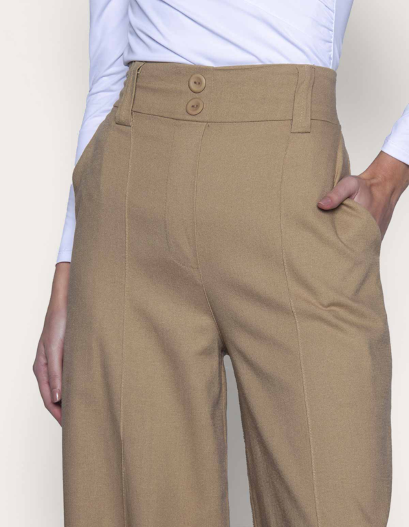 Calça pantalona linho blend Bege