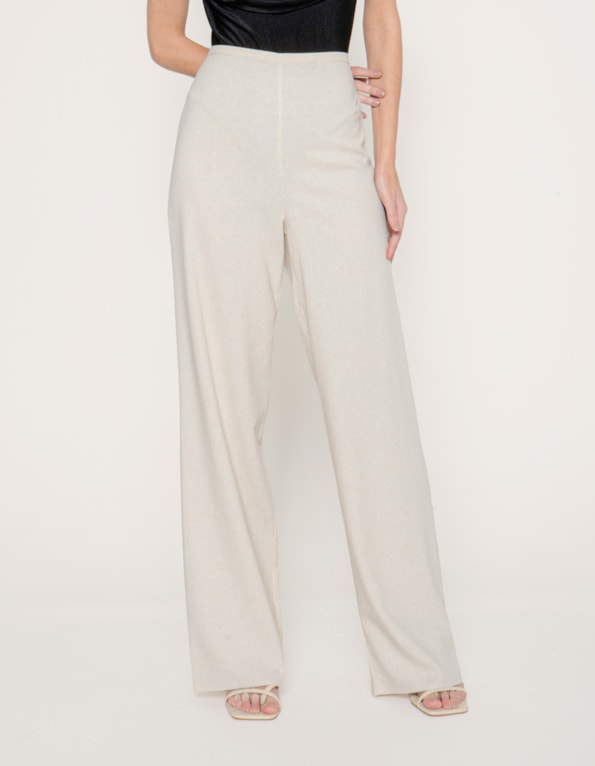 Calça pantalona linho blend Bege claro