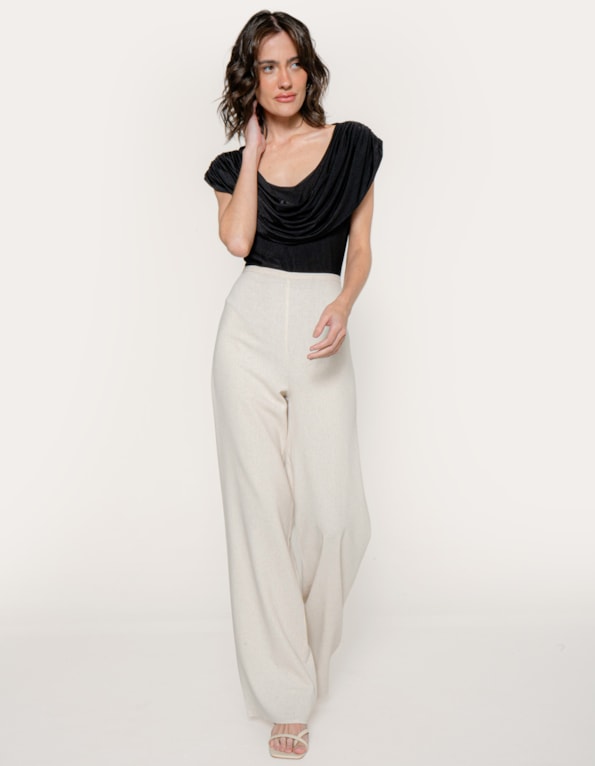 Calça pantalona linho blend Bege claro