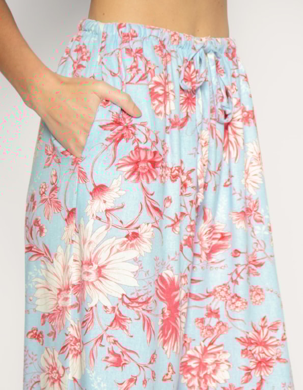 Calça pantalona linho blend estampada