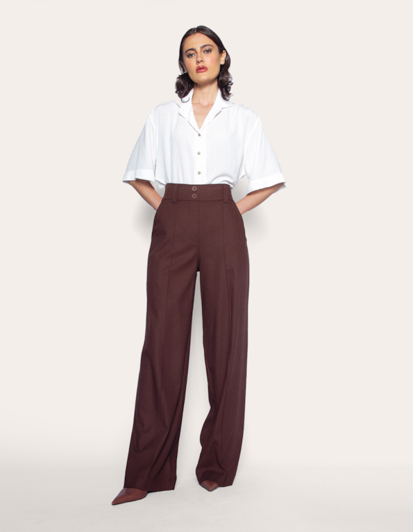 Calça pantalona linho blend Marrom