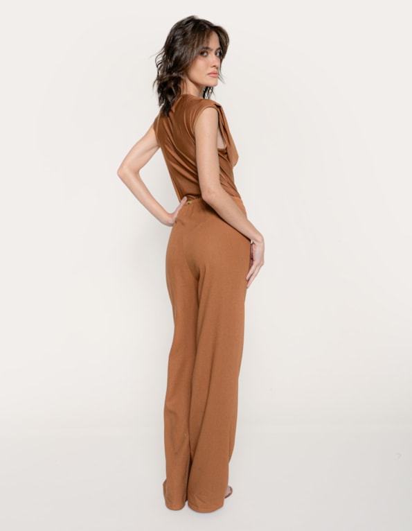 Calça pantalona linho blend Marrom