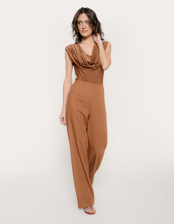 Calça pantalona linho blend Marrom