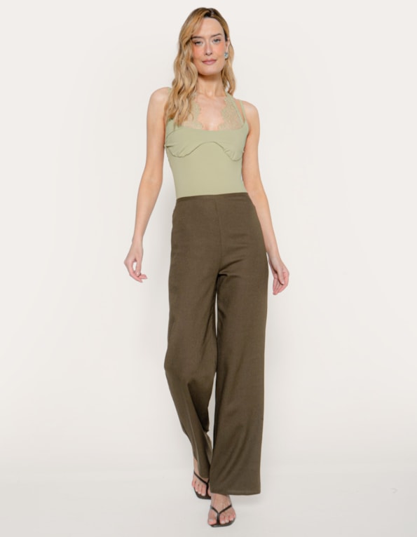 Calça pantalona linho blend Oliva escuro