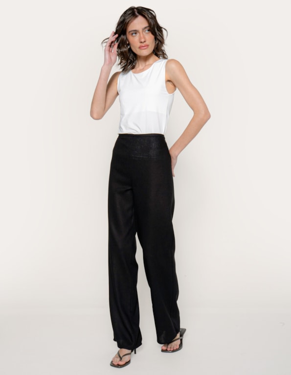 Calça pantalona linho blend Preto