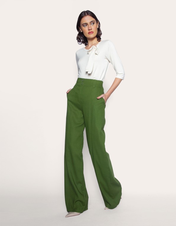 Calça pantalona linho blend Verde medio