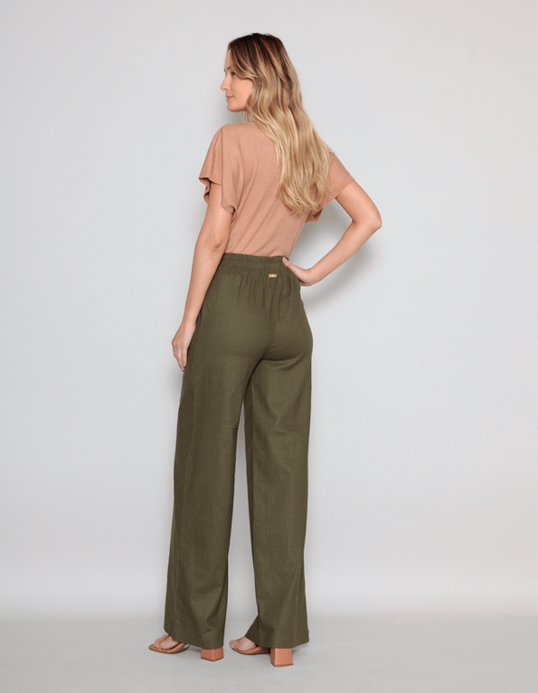 Calça pantalona linho blend Verde militar