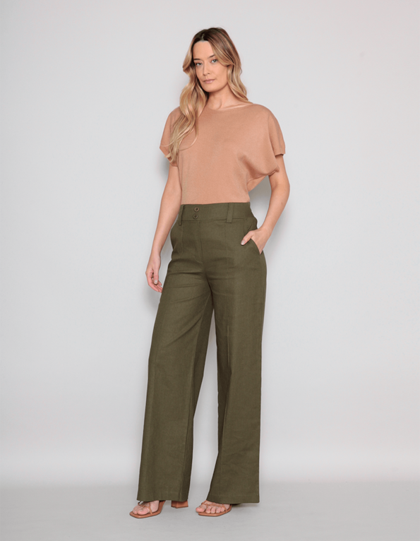 Calça pantalona linho blend Verde militar