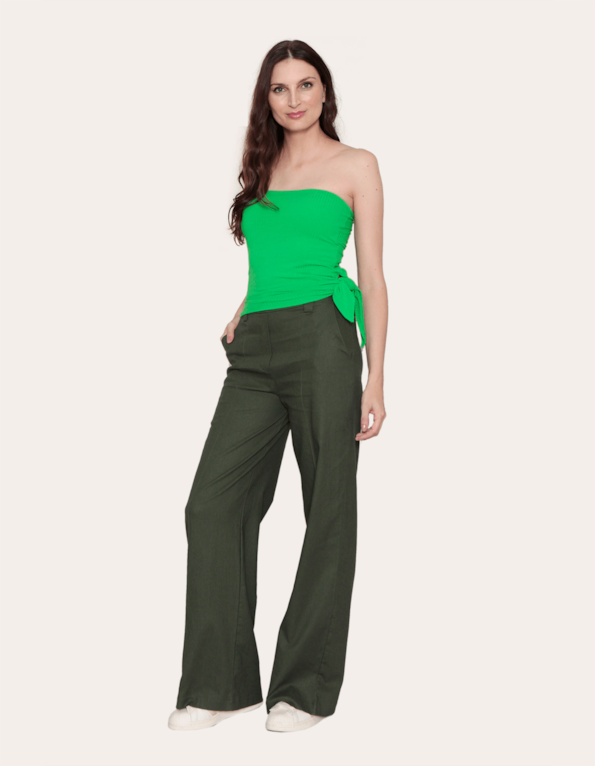 Calça pantalona linho blend Verde militar