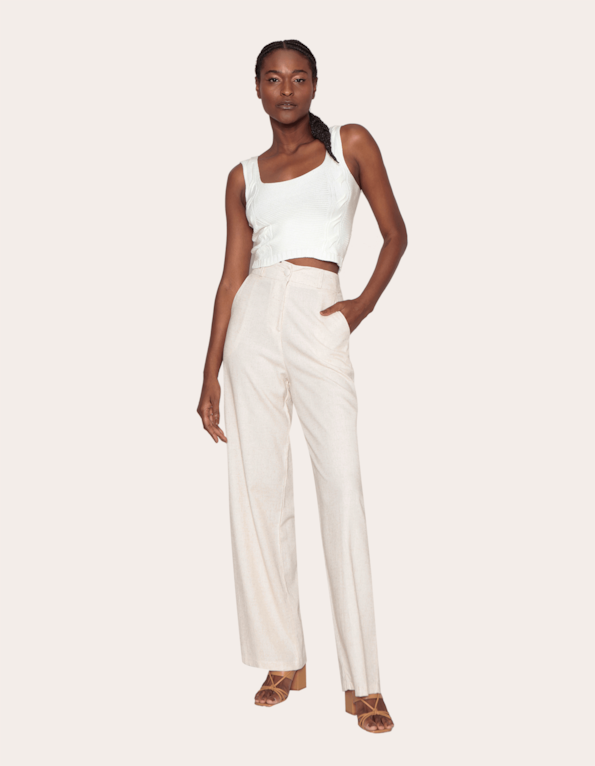 Calça pantalona linho Cru