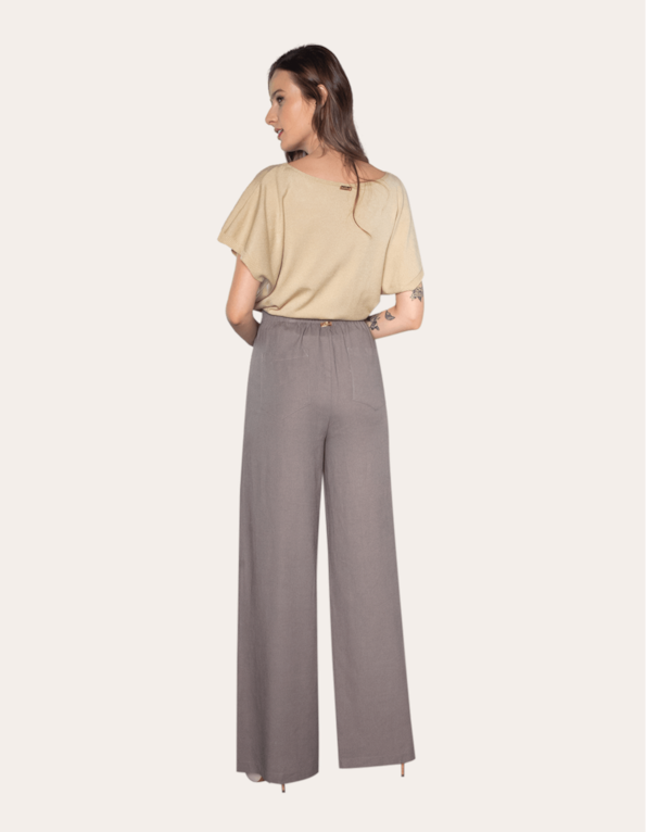 Calça pantalona linho Taupe
