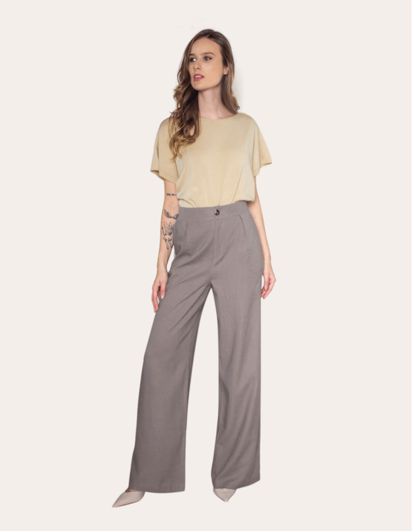Calça pantalona linho Taupe