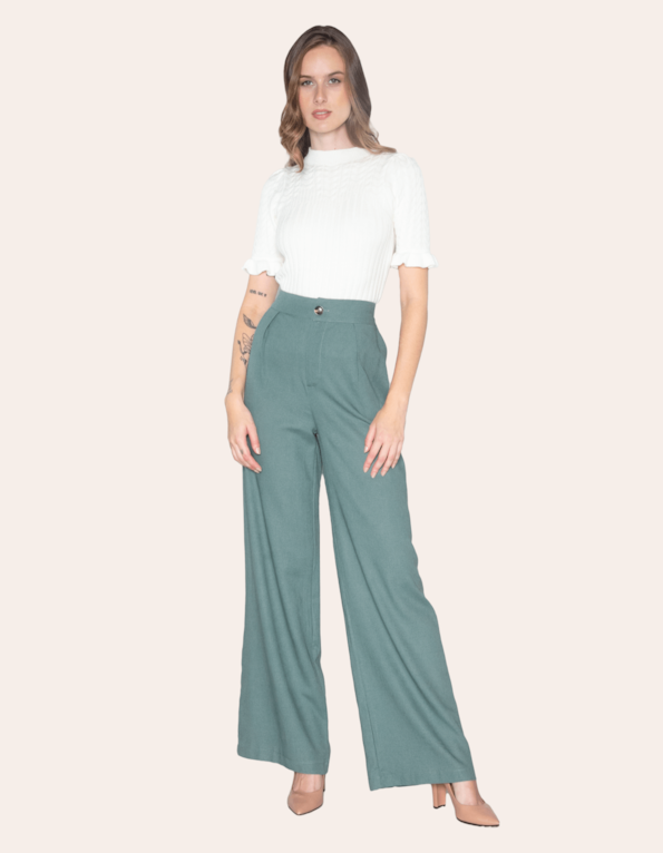 Calça pantalona linho Verde salvia