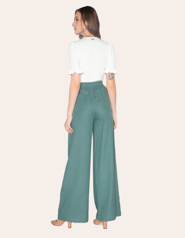 Calça pantalona linho Verde salvia