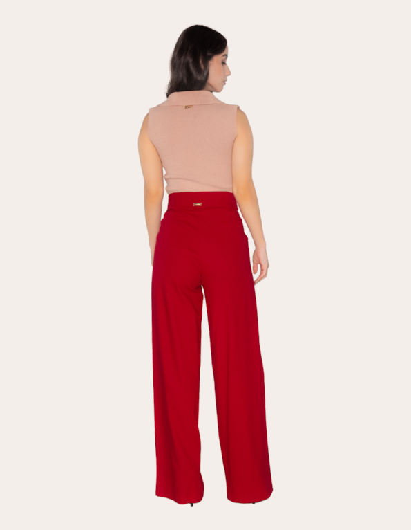 Calça pantalona linho Vermelho