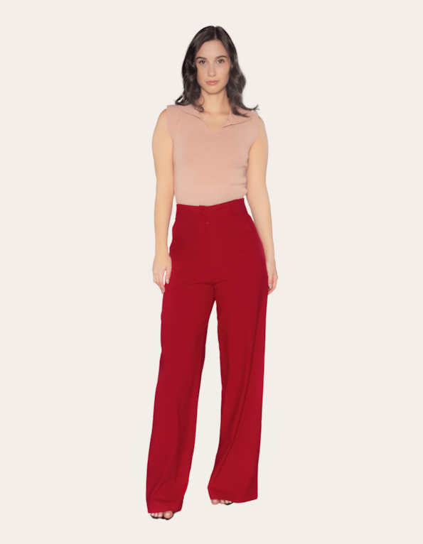 Calça pantalona linho Vermelho