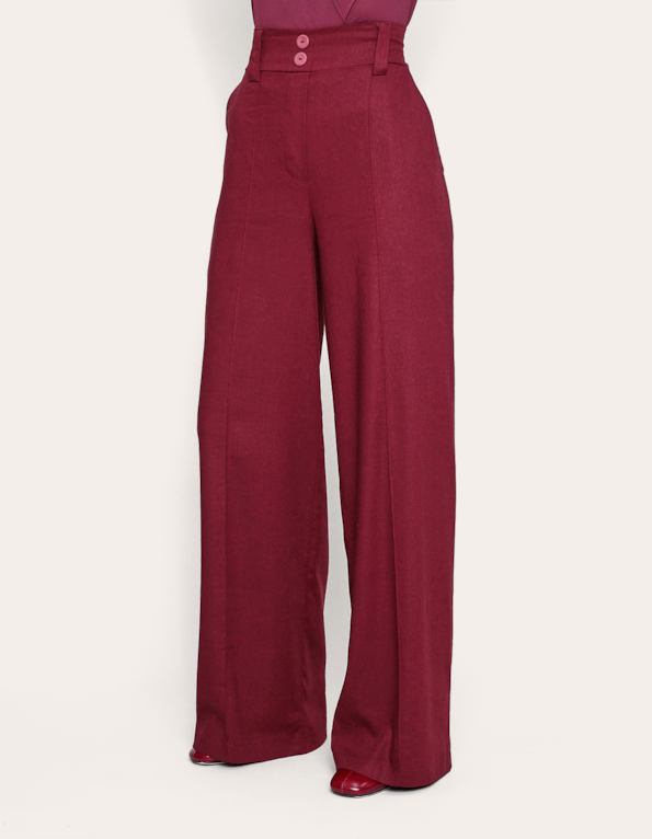 Calça pantalona linho Vermelho escuro