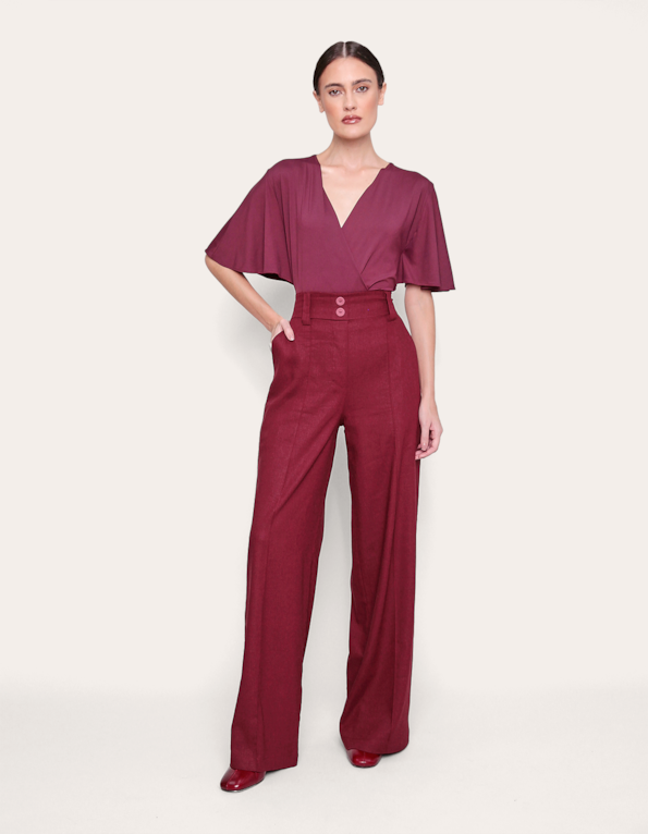 Calça pantalona linho Vermelho escuro
