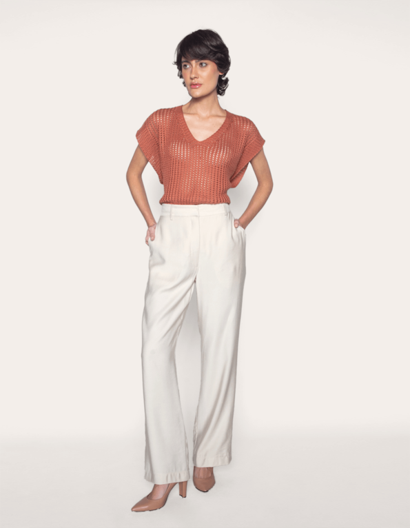 Calça pantalona sem prega Natural