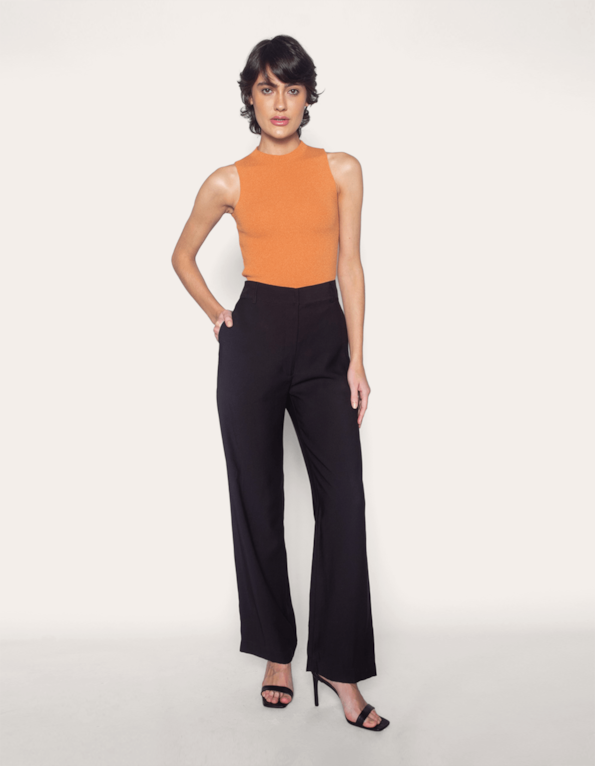Calça pantalona sem prega Preto