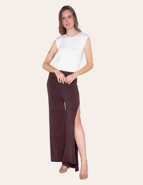 Calça pantalona tricot Chocolate