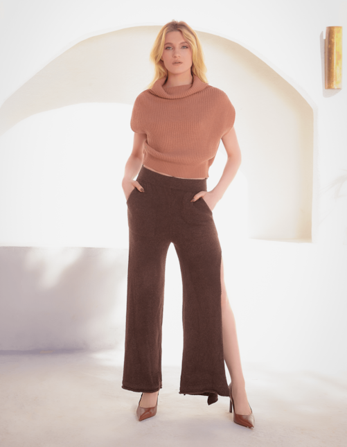 Calça pantalona tricot Chocolate