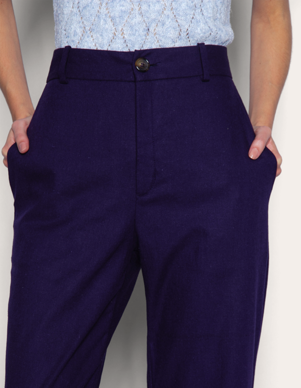 Calca reta alfaiataria linho blend Azul escuro