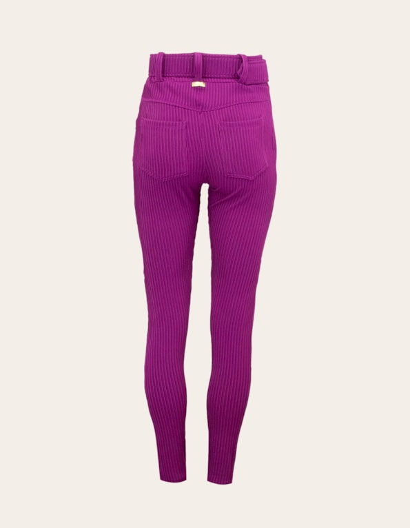 Calça skinny canelada com cinto Fucsia
