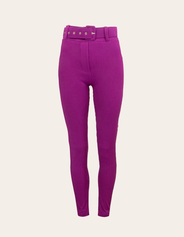 Calça skinny canelada com cinto Fucsia