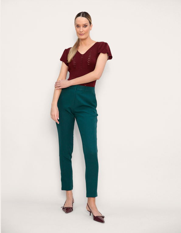 calça slim cintura alta verde escuro