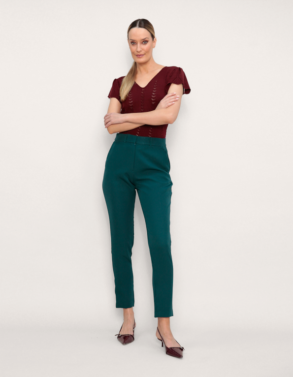 calça slim cintura alta verde escuro