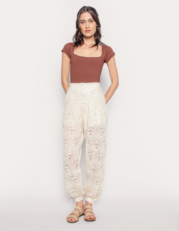Calça tricot aladim Bege claro